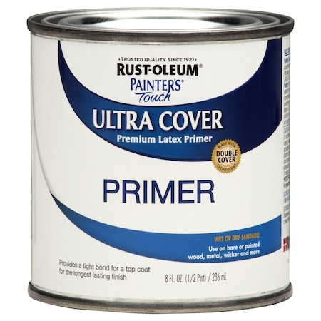 Rust-Oleum Interior/Exterior Paint, Flat, White Primer, 1/2 Pint 267268